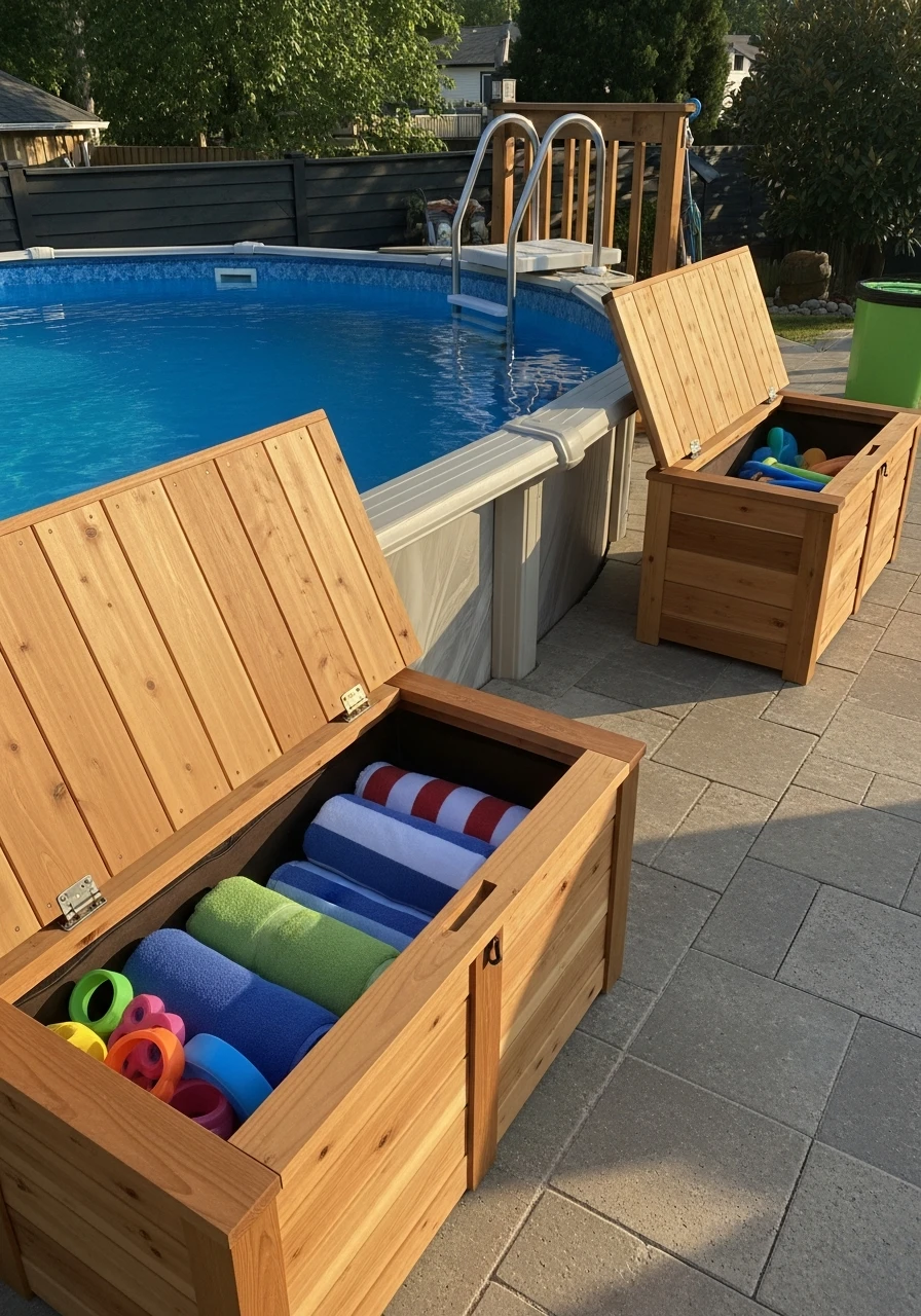 Hidden Storage Benches - 50 Genius Above Ground Pool Ideas That Look High-End