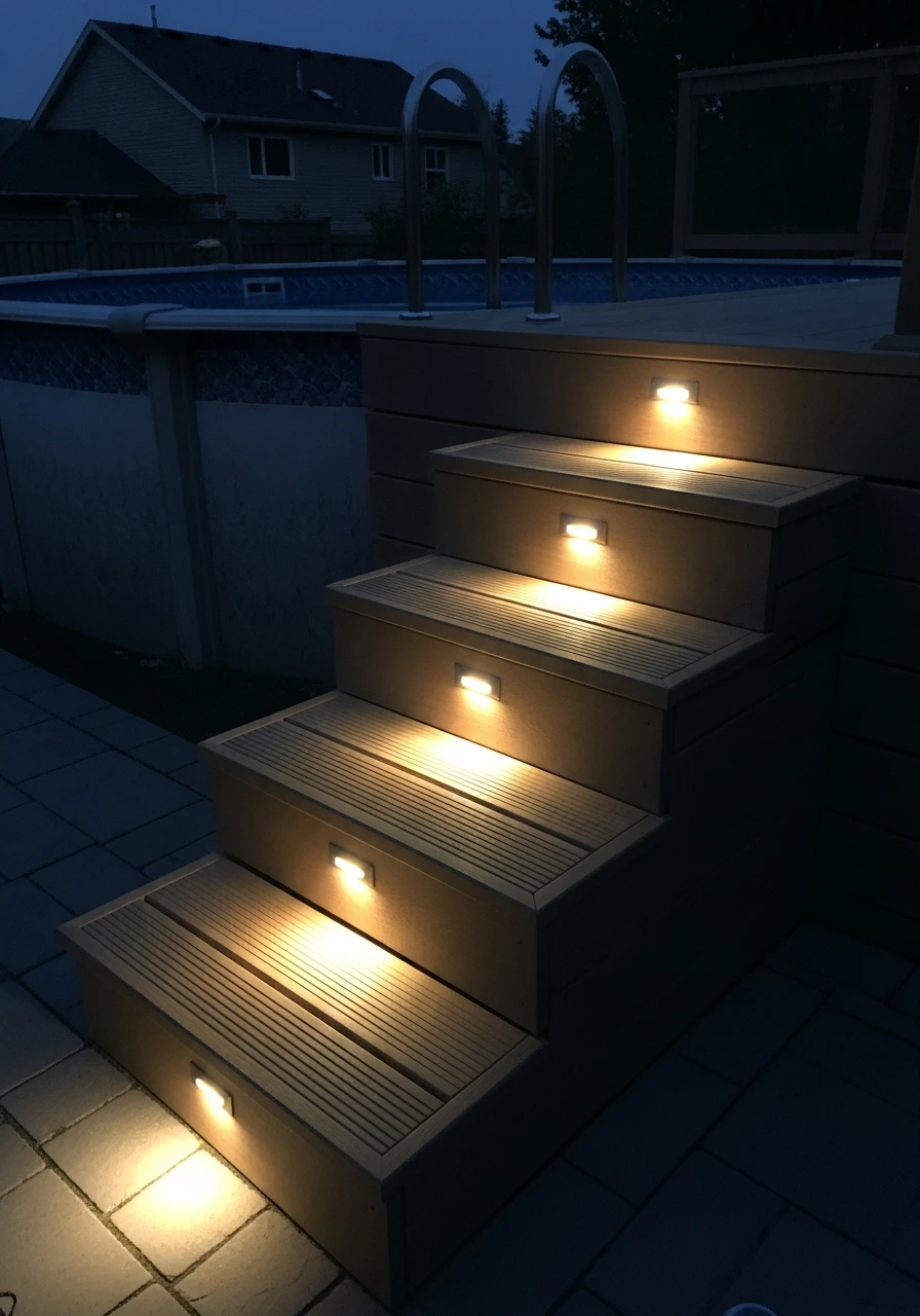 Light Up Deck Steps - 50 Genius Above Ground Pool Ideas That Look High-End
