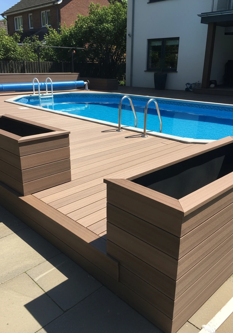 Match Planters To Deck - 50 Genius Above Ground Pool Ideas That Look High-End