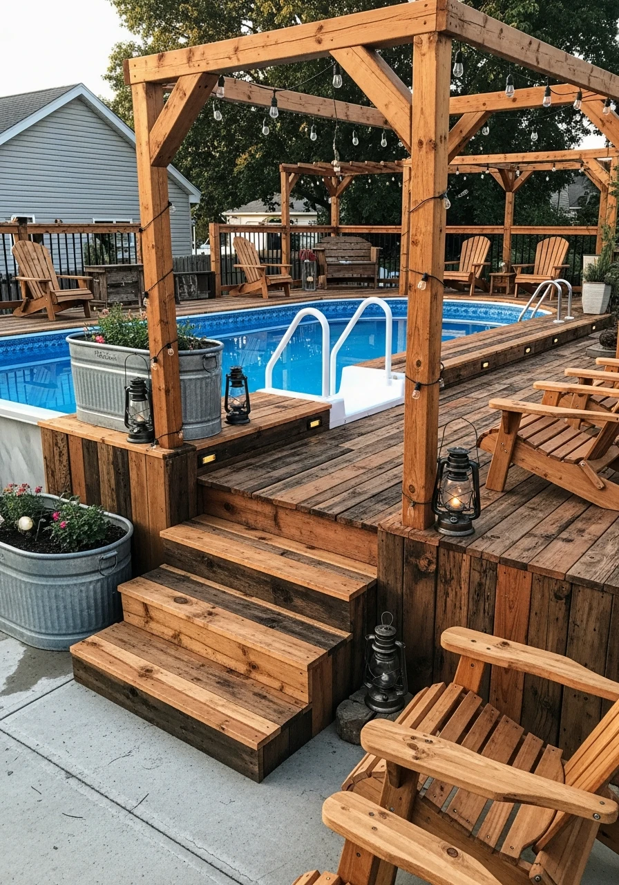 Warm Rustic Wood Style - 50 Genius Above Ground Pool Ideas That Look High-End