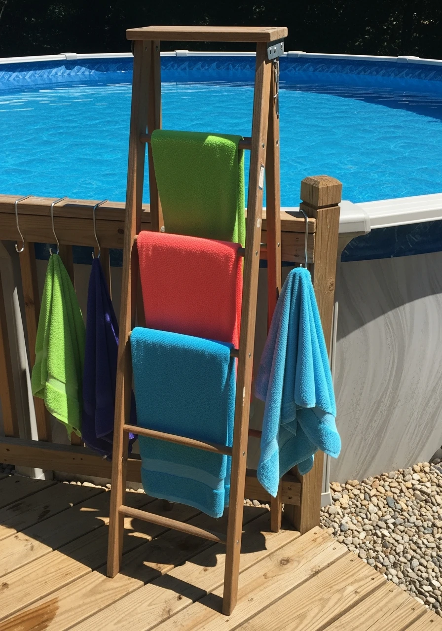 Dedicated Towel Station - 50 Genius Above Ground Pool Ideas That Look High-End
