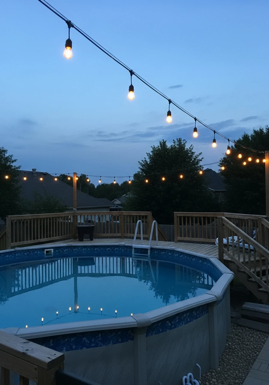 Festive String Lighting - 50 Genius Above Ground Pool Ideas That Look High-End