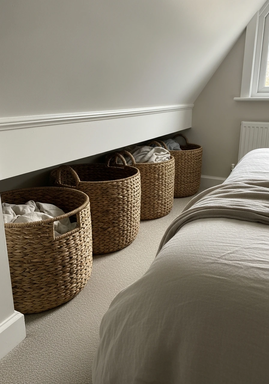 Low Woven Baskets - Attic Bedroom Ideas