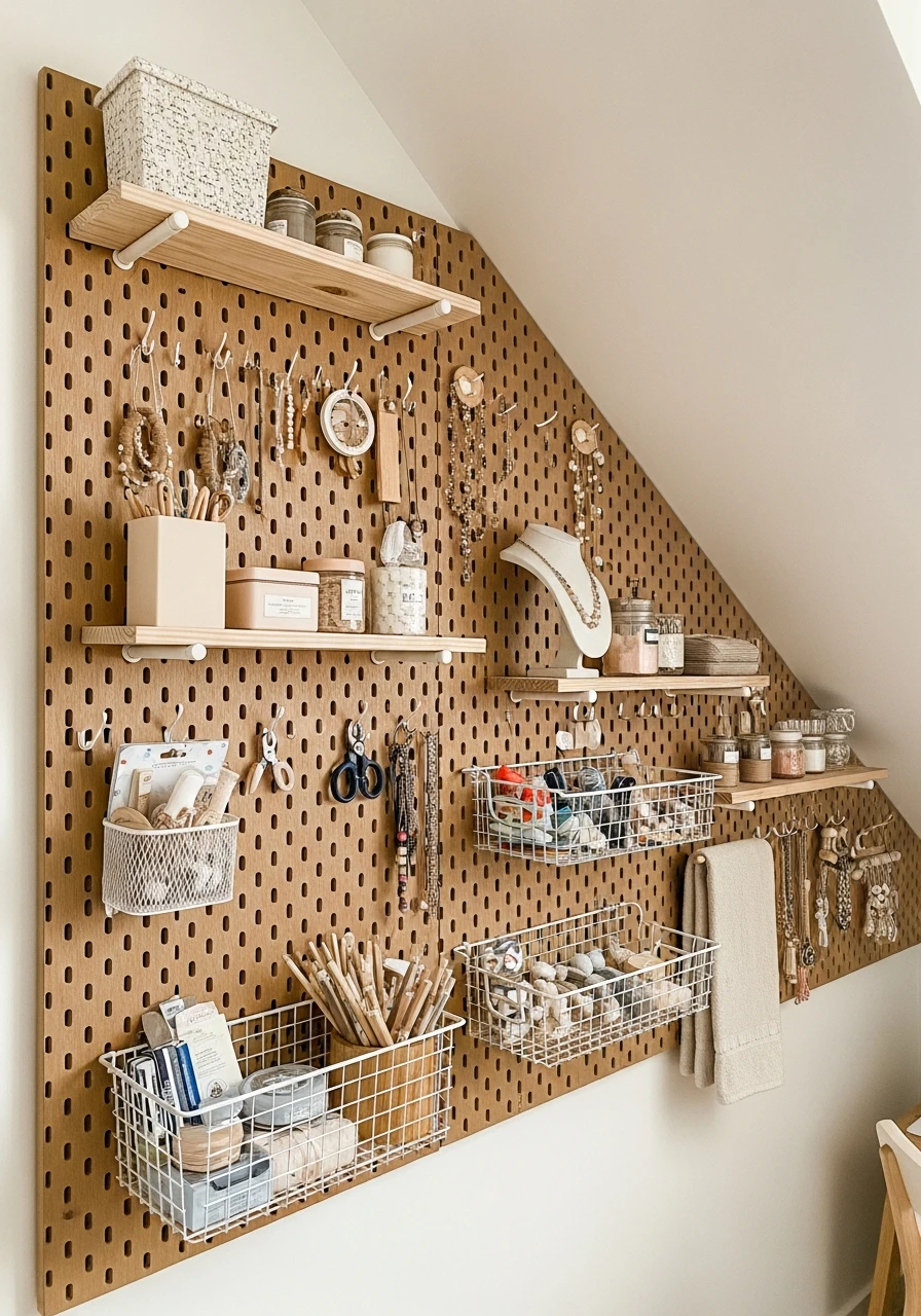 Creative Use of Pegboard - Attic Bedroom Ideas