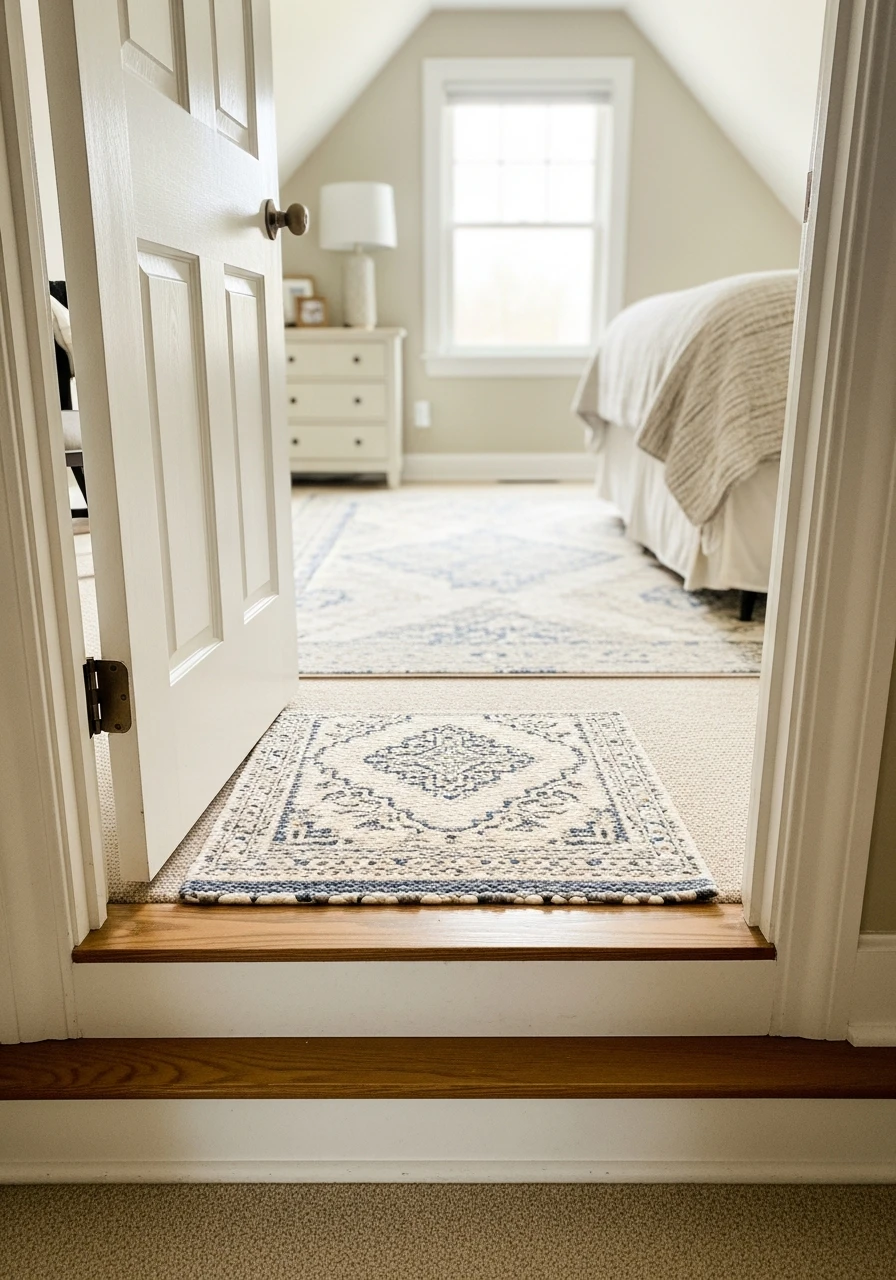 Transitional Rug Placement - Attic Bedroom Ideas