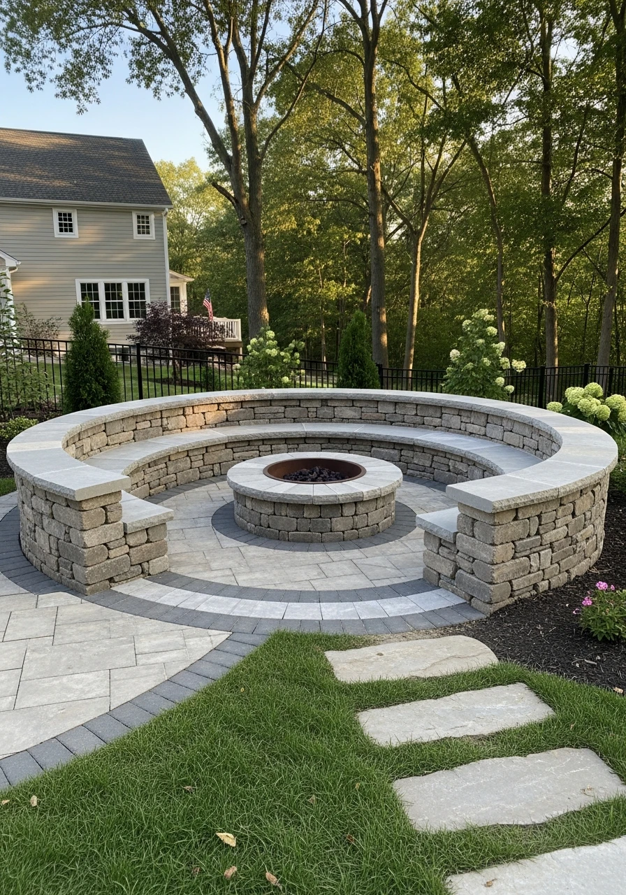 Round Stone Conversation Pit - 50 Backyard Fire Pit Ideas That Look High-End on a Budget