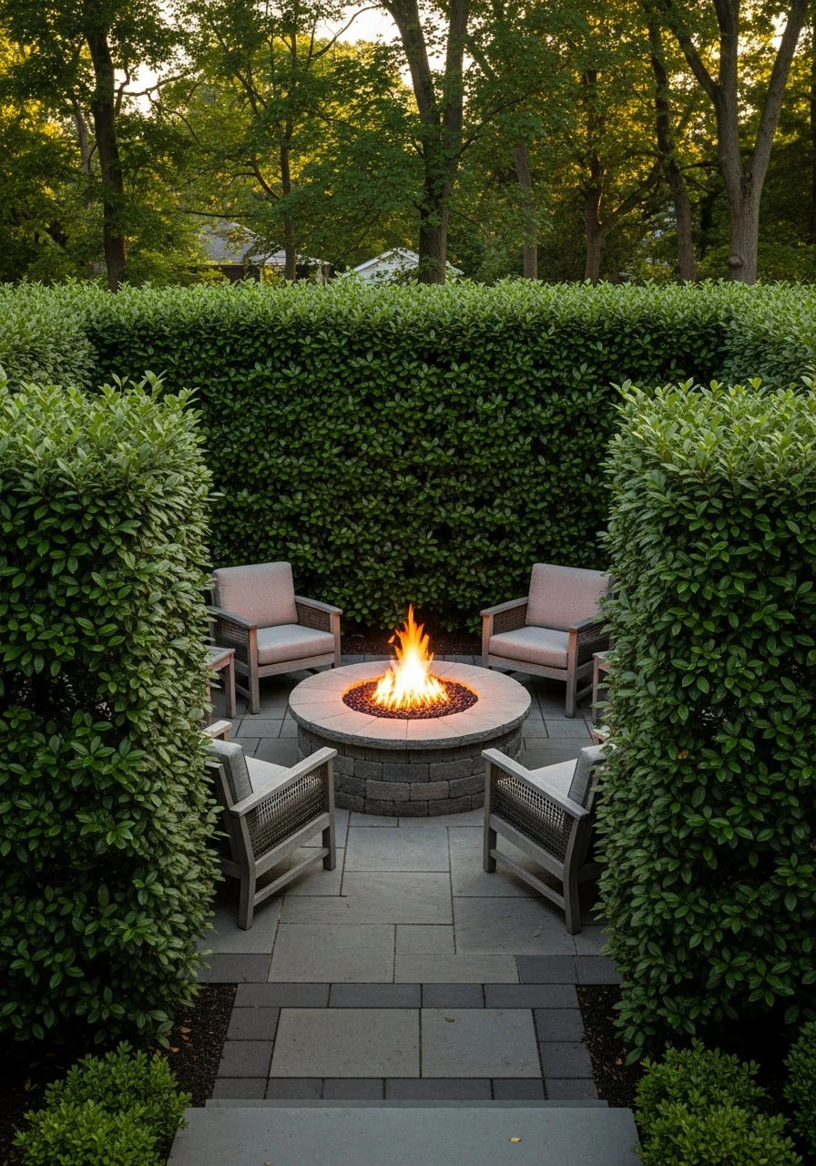 Privacy Hedge Fire Pit - 50 Backyard Fire Pit Ideas That Look High-End on a Budget