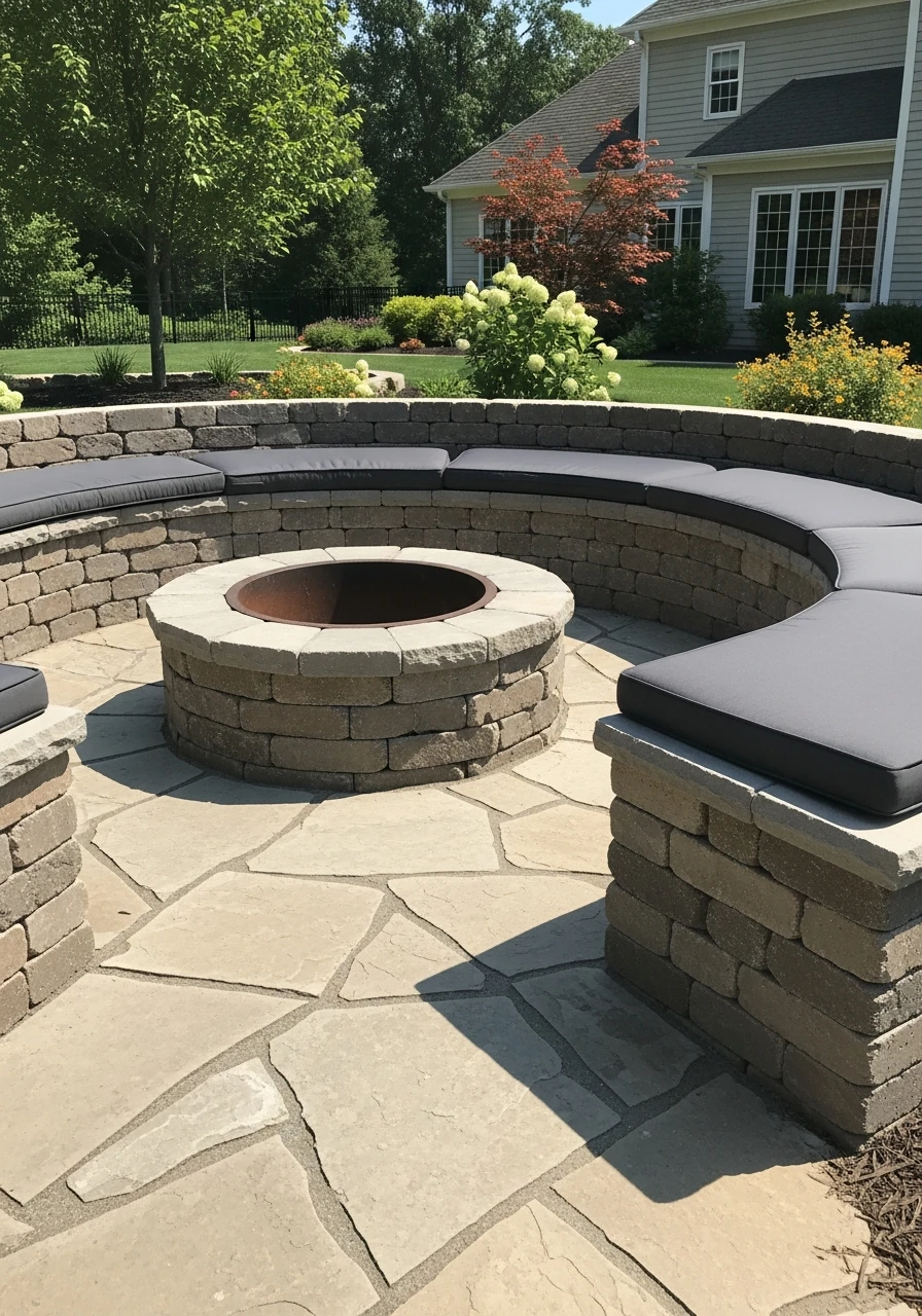 Permanent Stone Benches - 50 Backyard Fire Pit Ideas That Look High-End on a Budget