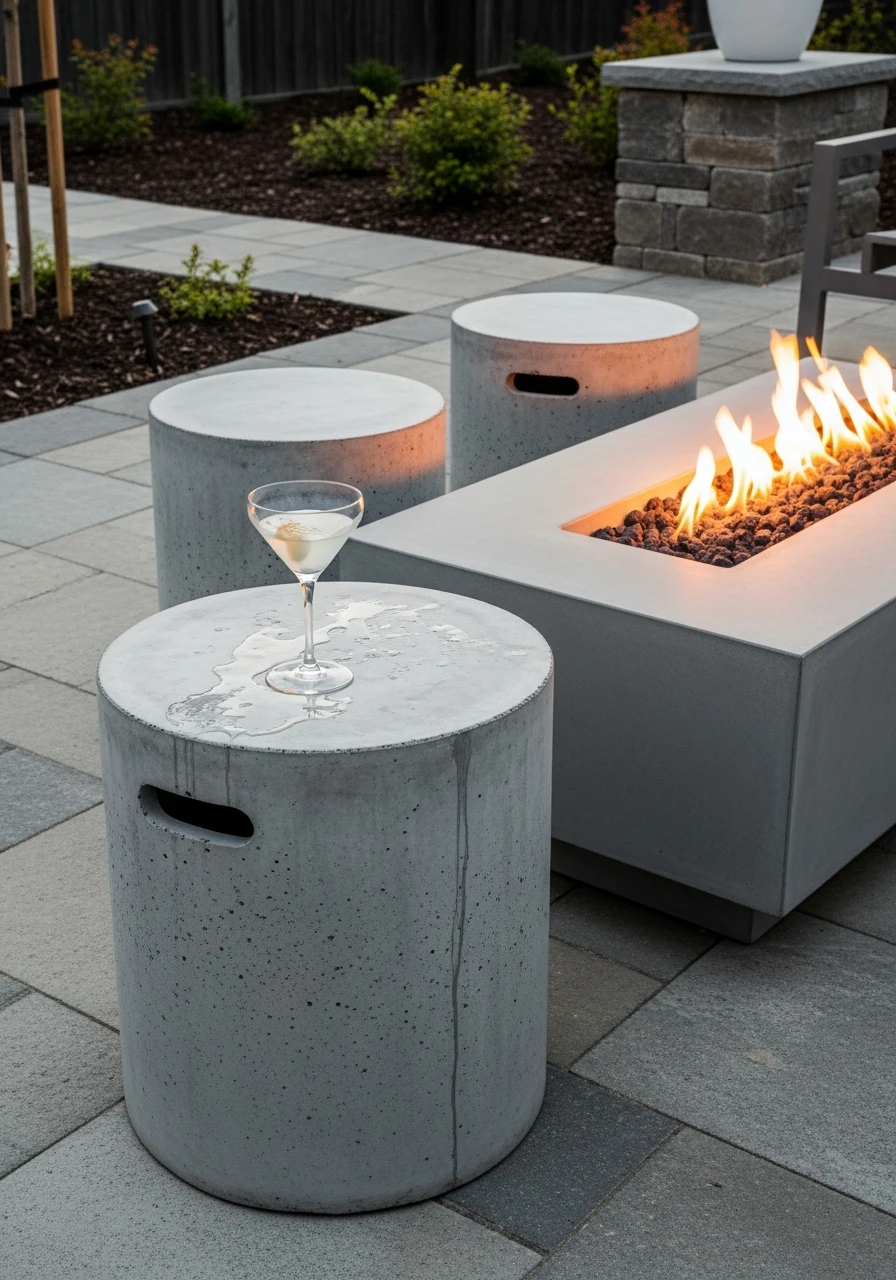 Minimalist Concrete Stools - 50 Backyard Fire Pit Ideas That Look High-End on a Budget