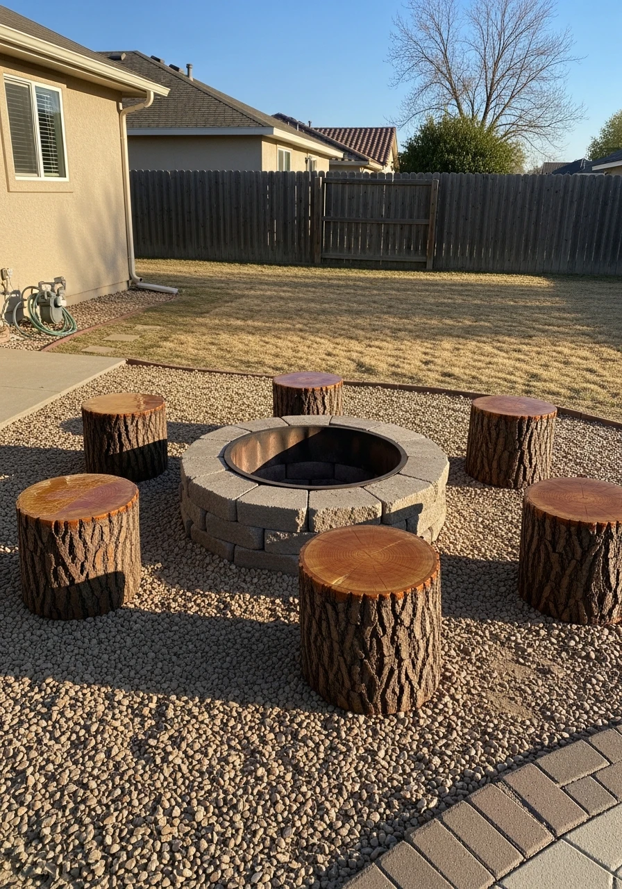 Rustic Tree Stump Seats - 50 Backyard Fire Pit Ideas That Look High-End on a Budget