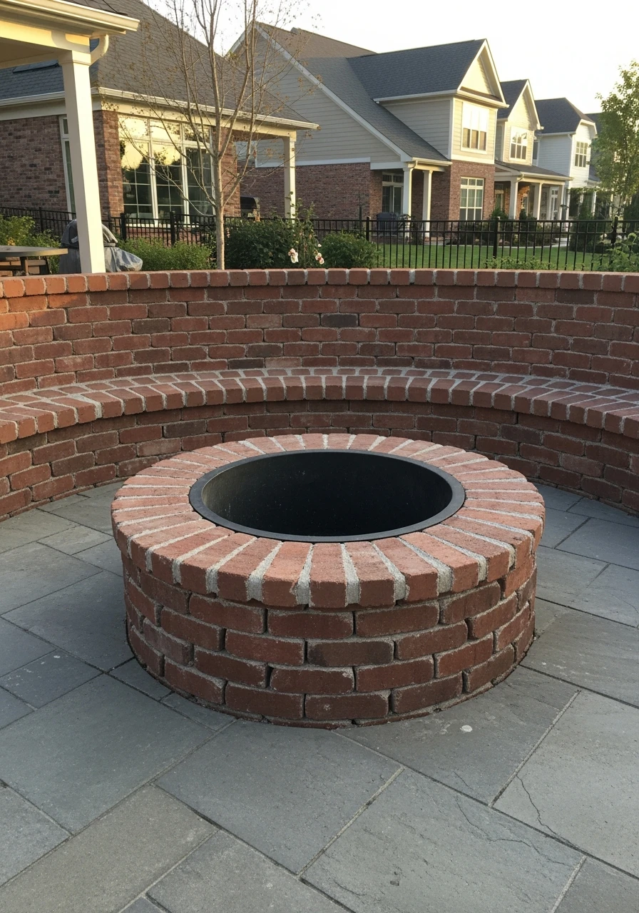 Brick Fire Pit And Seats - 50 Backyard Fire Pit Ideas That Look High-End on a Budget