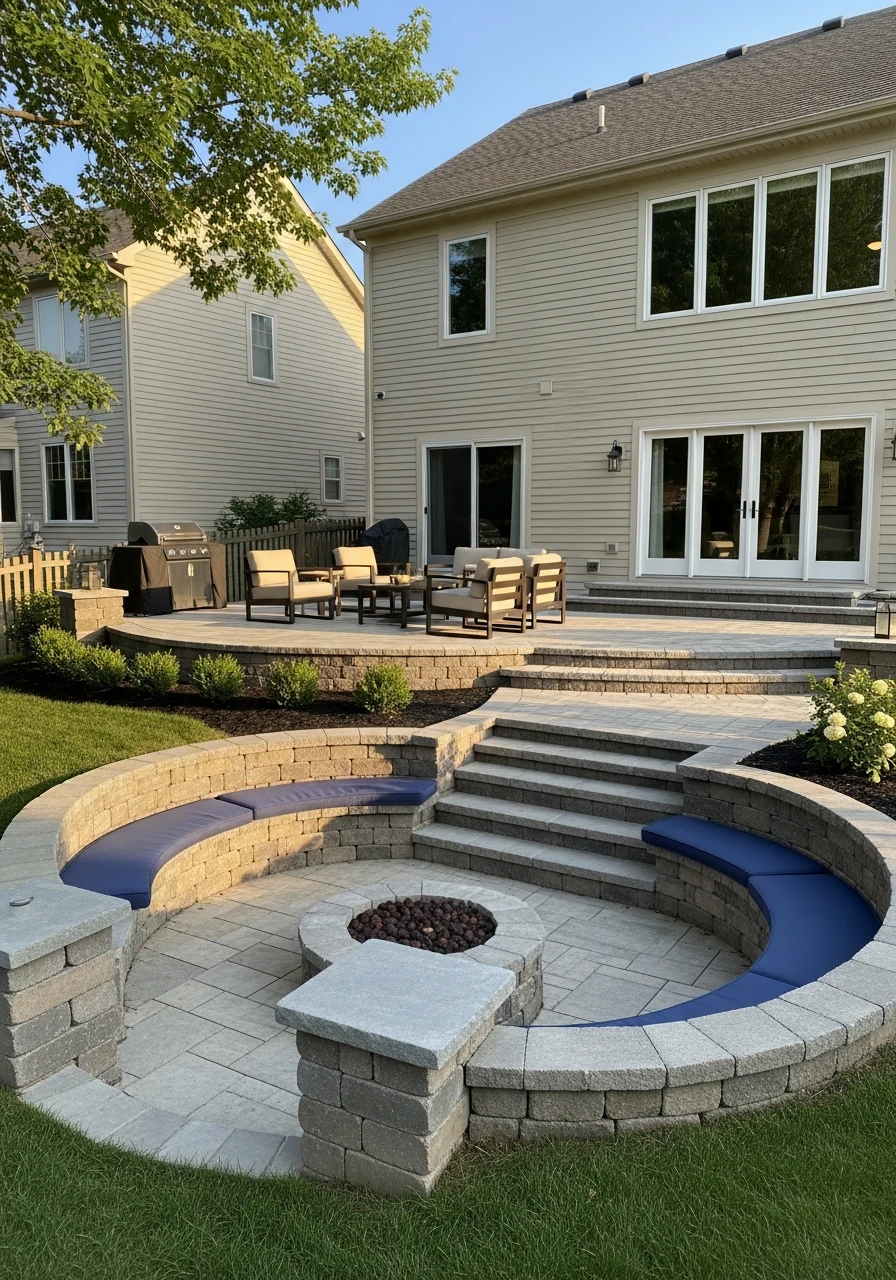 Tiered Patio Levels - 50 Backyard Fire Pit Ideas That Look High-End on a Budget