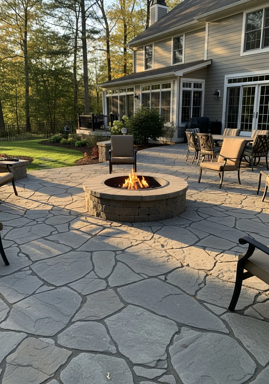 Flagstone Patio Centerpiece - 50 Backyard Fire Pit Ideas That Look High-End on a Budget