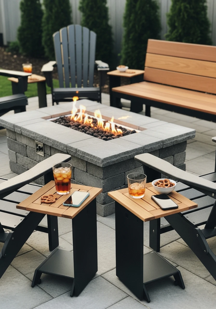 Drink Holding Side Tables - 50 Backyard Fire Pit Ideas That Look High-End on a Budget