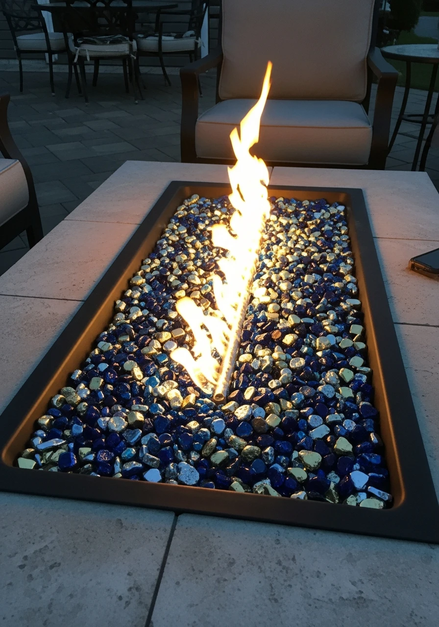 Colorful Fire Glass Accent - 50 Backyard Fire Pit Ideas That Look High-End on a Budget