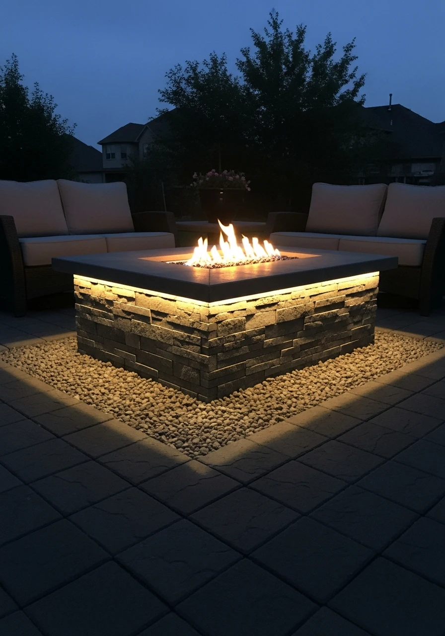 Lit Base Night Glow - 50 Backyard Fire Pit Ideas That Look High-End on a Budget