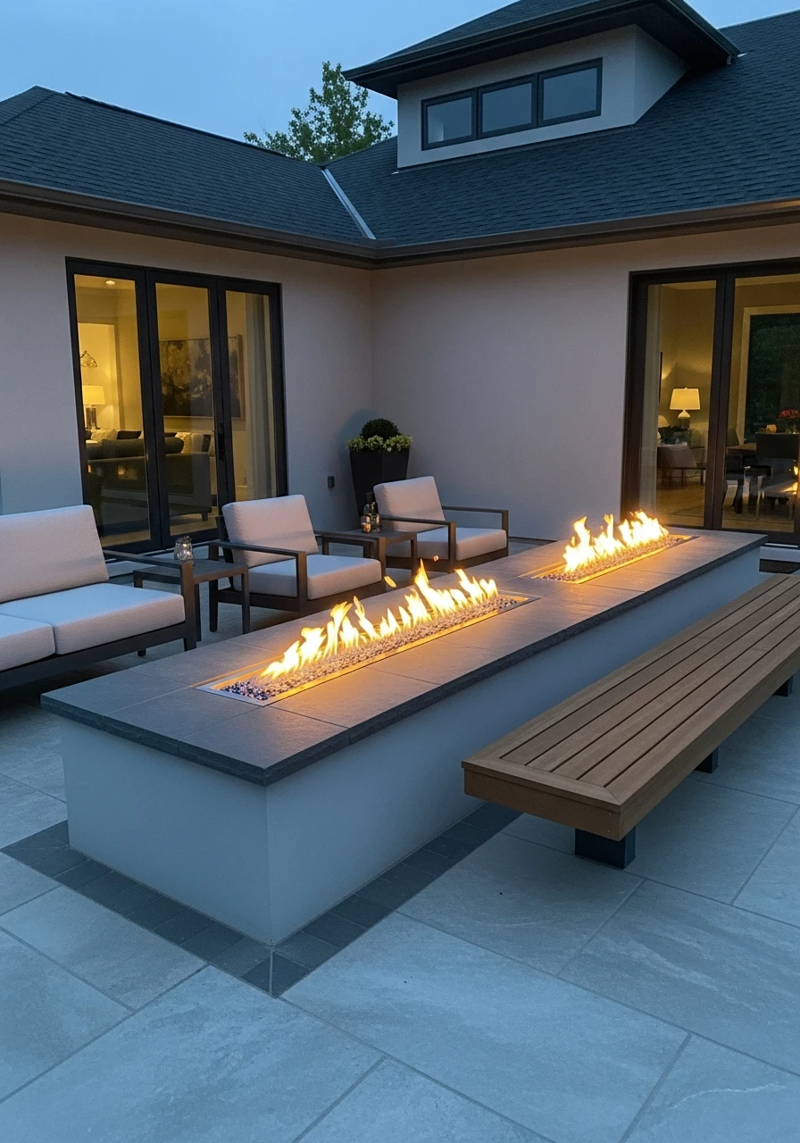 Long Rectangular Fire Feature - 50 Backyard Fire Pit Ideas That Look High-End on a Budget