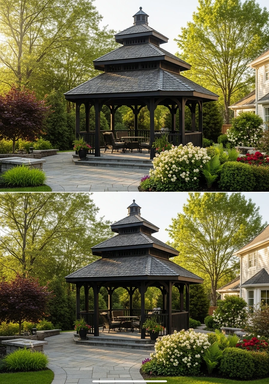 Layered Multi-Tier Roof - 50 Genius Backyard Gazebo Ideas for a Dreamy Outdoor Space