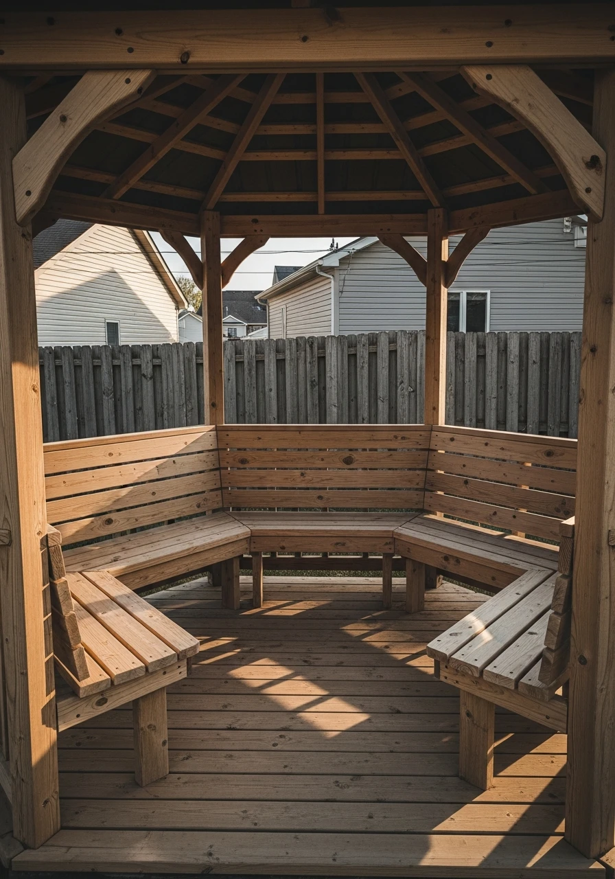 Built-In Bench Seating - 50 Genius Backyard Gazebo Ideas for a Dreamy Outdoor Space