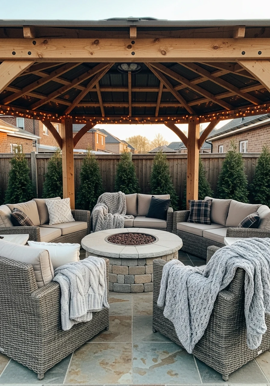 Fire Pit Gathering Spot - 50 Genius Backyard Gazebo Ideas for a Dreamy Outdoor Space