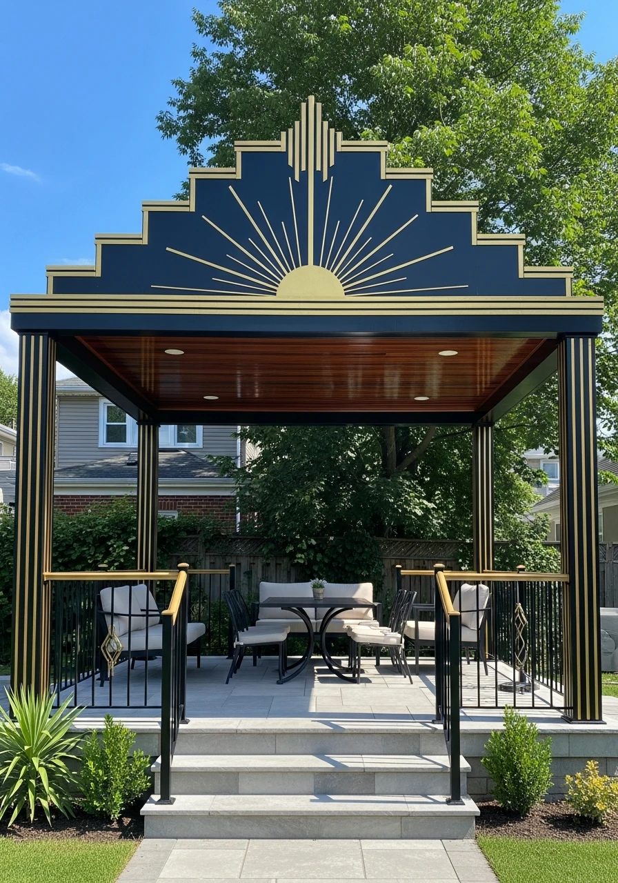 Bold Art Deco Accents - 50 Genius Backyard Gazebo Ideas for a Dreamy Outdoor Space