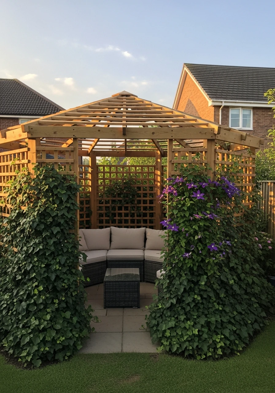 Trellis Climbing Plants - 50 Genius Backyard Gazebo Ideas for a Dreamy Outdoor Space