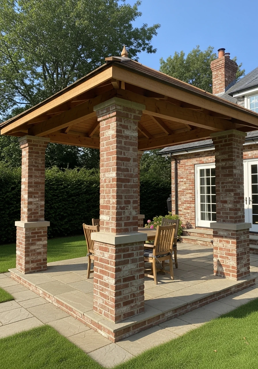 Sturdy Brick Base Columns - 50 Genius Backyard Gazebo Ideas for a Dreamy Outdoor Space
