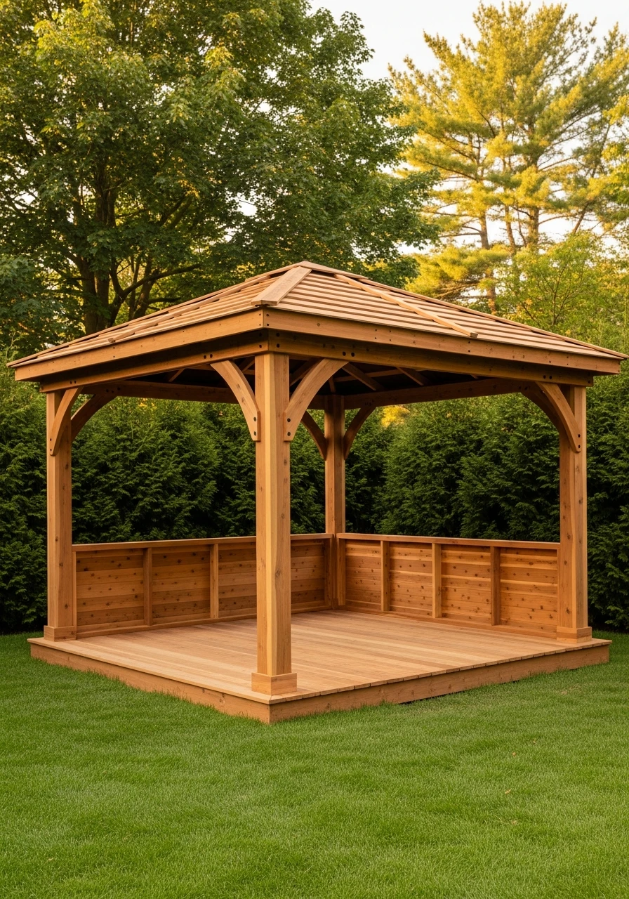 Warm Cedar Wood Shelter - 50 Genius Backyard Gazebo Ideas for a Dreamy Outdoor Space