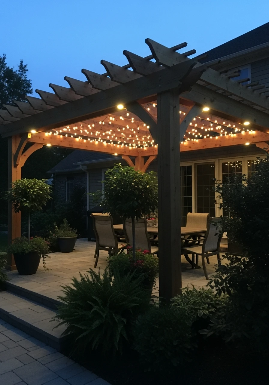 Soft Pergola Lighting - 50 Genius Backyard Landscaping Ideas for a High-End Look on a Budget