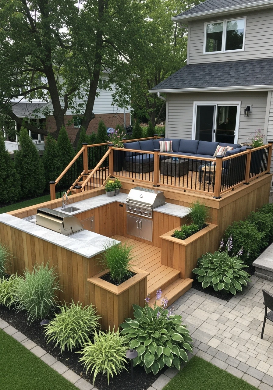 Split-Level Deck Zones - 50 Genius Backyard Landscaping Ideas for a High-End Look on a Budget