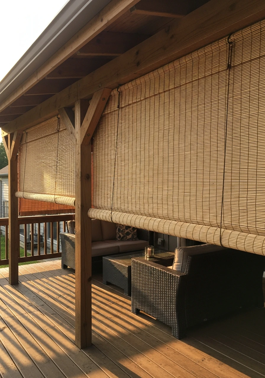 Roll-Up Bamboo Blinds - 50 Genius Backyard Privacy Ideas That Don't Cost a Fortune