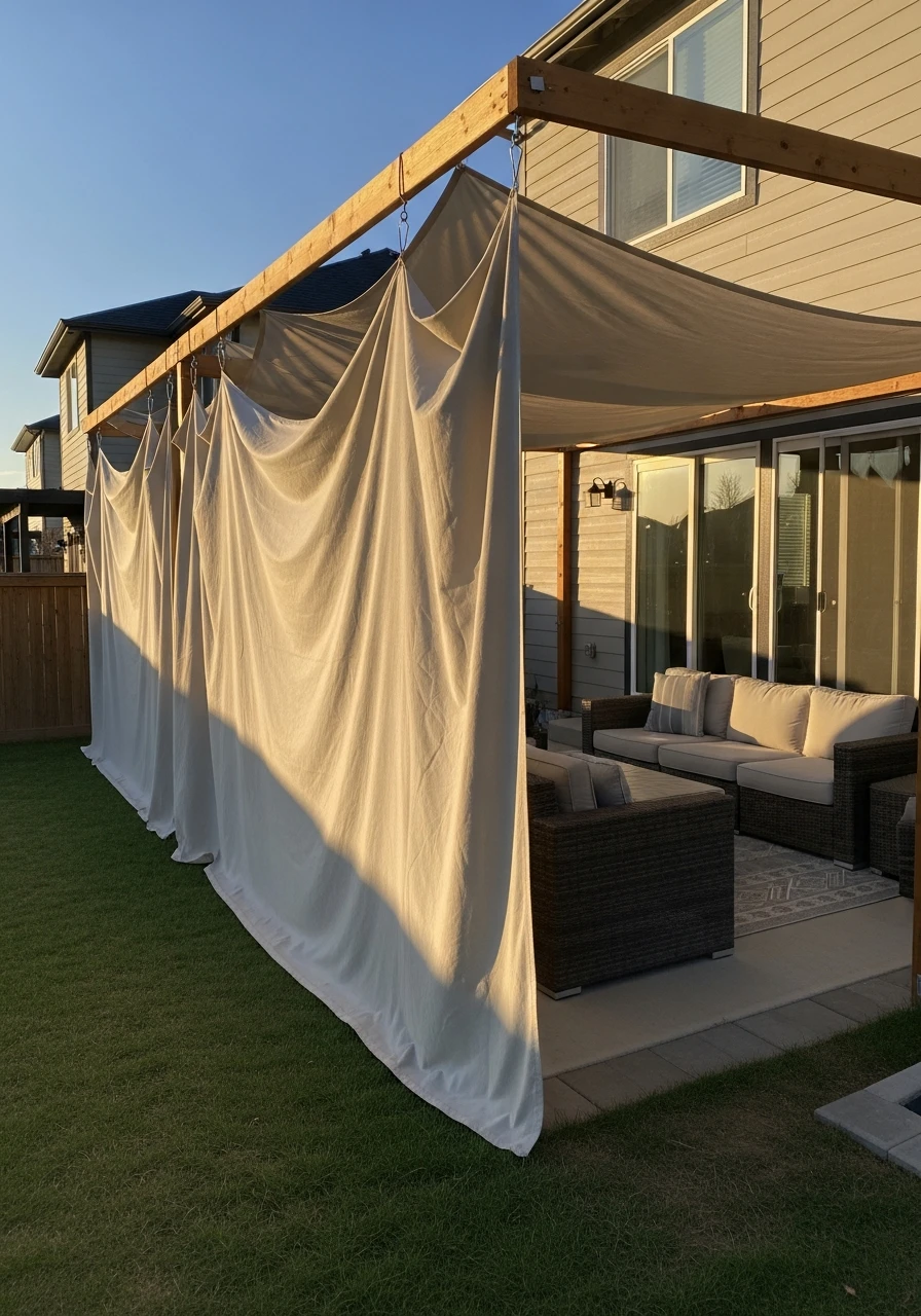 Hanging Fabric Panels - 50 Genius Backyard Privacy Ideas That Don't Cost a Fortune