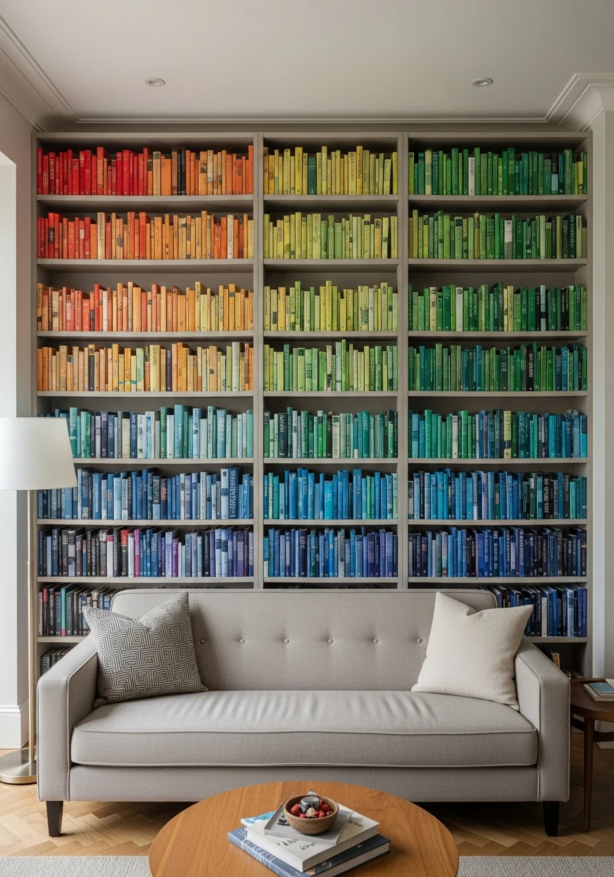 Group Books by Color - 50 Genius Book Shelf Decor Ideas for a High-End Look
