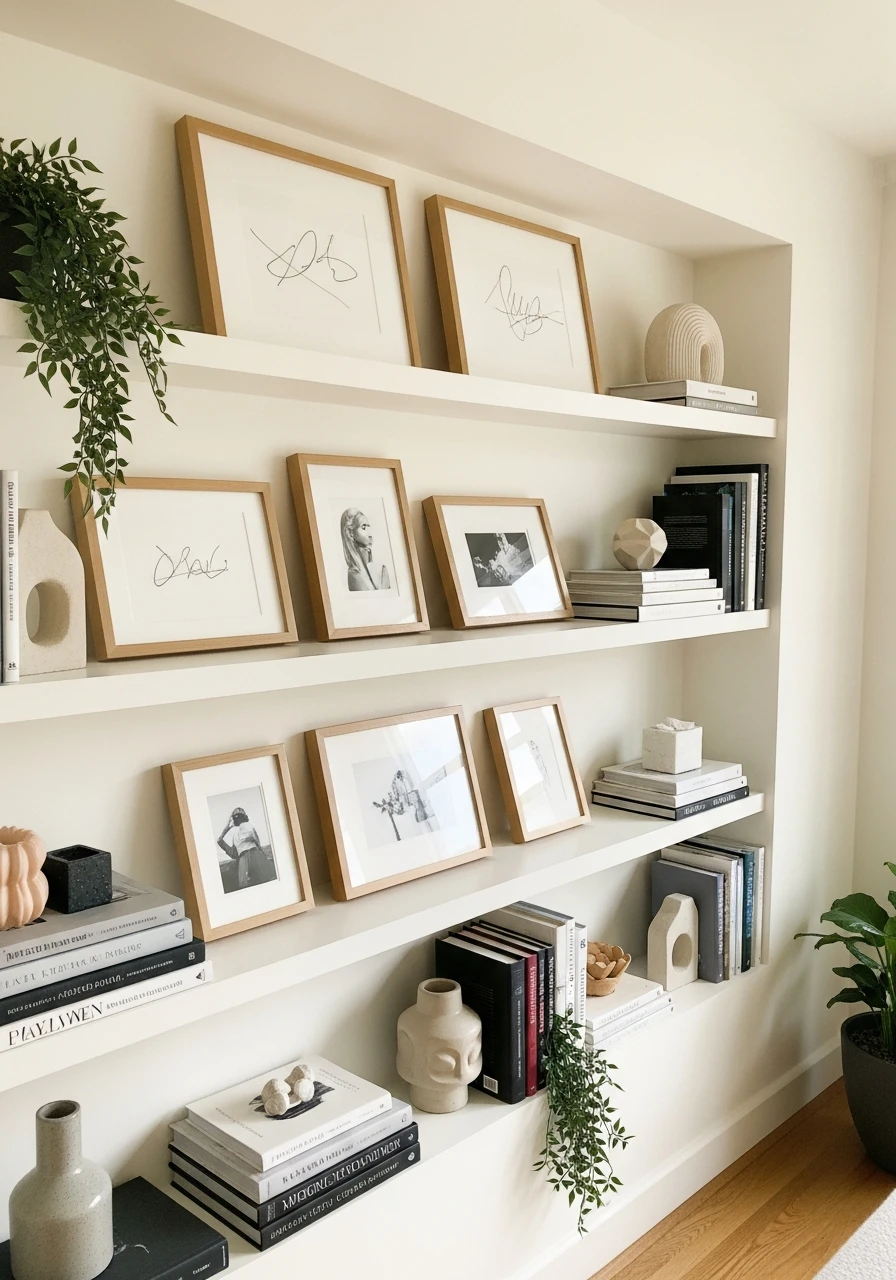 Lean Small Framed Art - 50 Genius Book Shelf Decor Ideas for a High-End Look