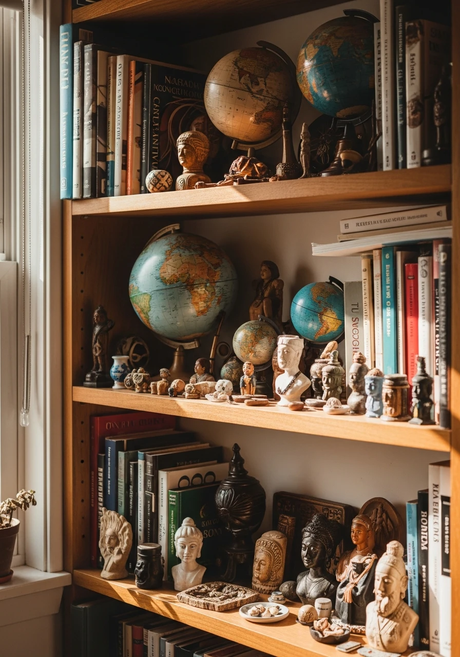 Display Travel Souvenirs - 50 Genius Book Shelf Decor Ideas for a High-End Look