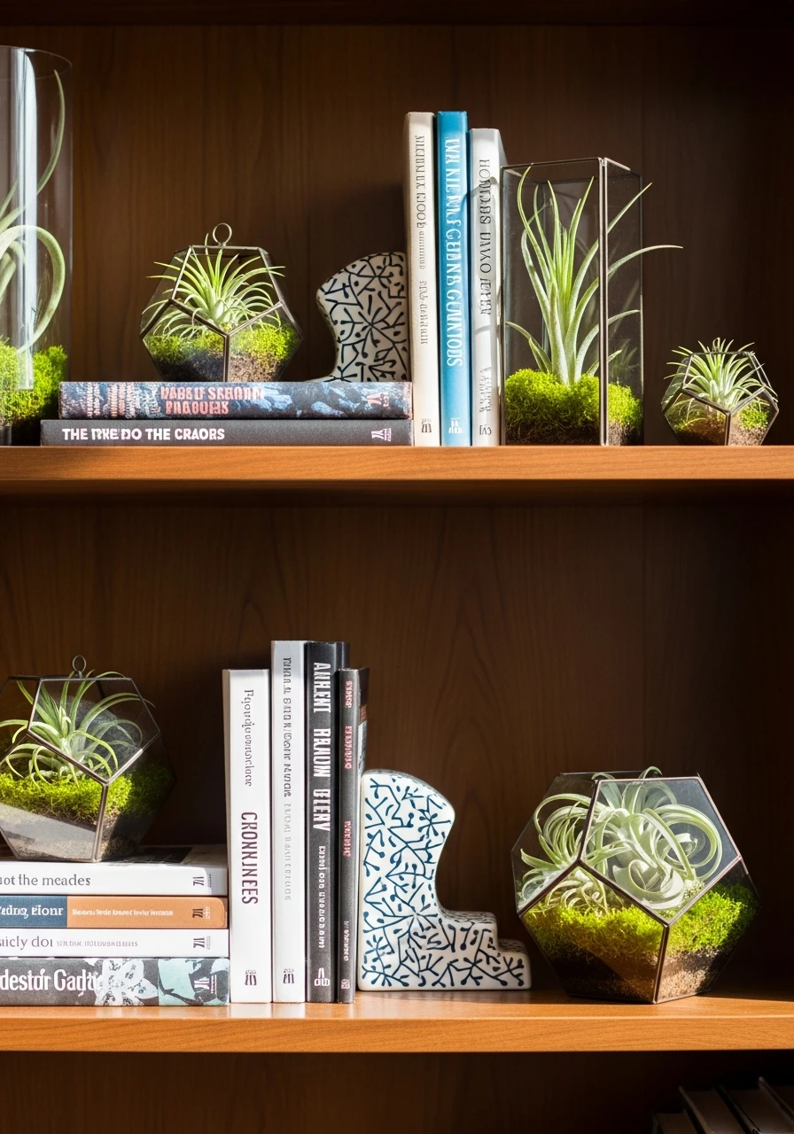 Use Tiny Terrariums - 50 Genius Book Shelf Decor Ideas for a High-End Look