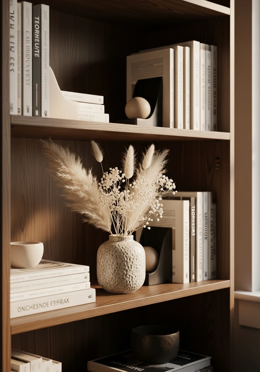Long-Lasting Dried Flowers - 50 Genius Book Shelf Decor Ideas for a High-End Look
