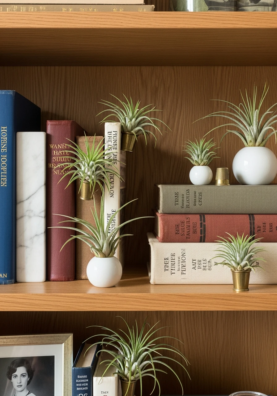 Tuck in Air Plants - 50 Genius Book Shelf Decor Ideas for a High-End Look