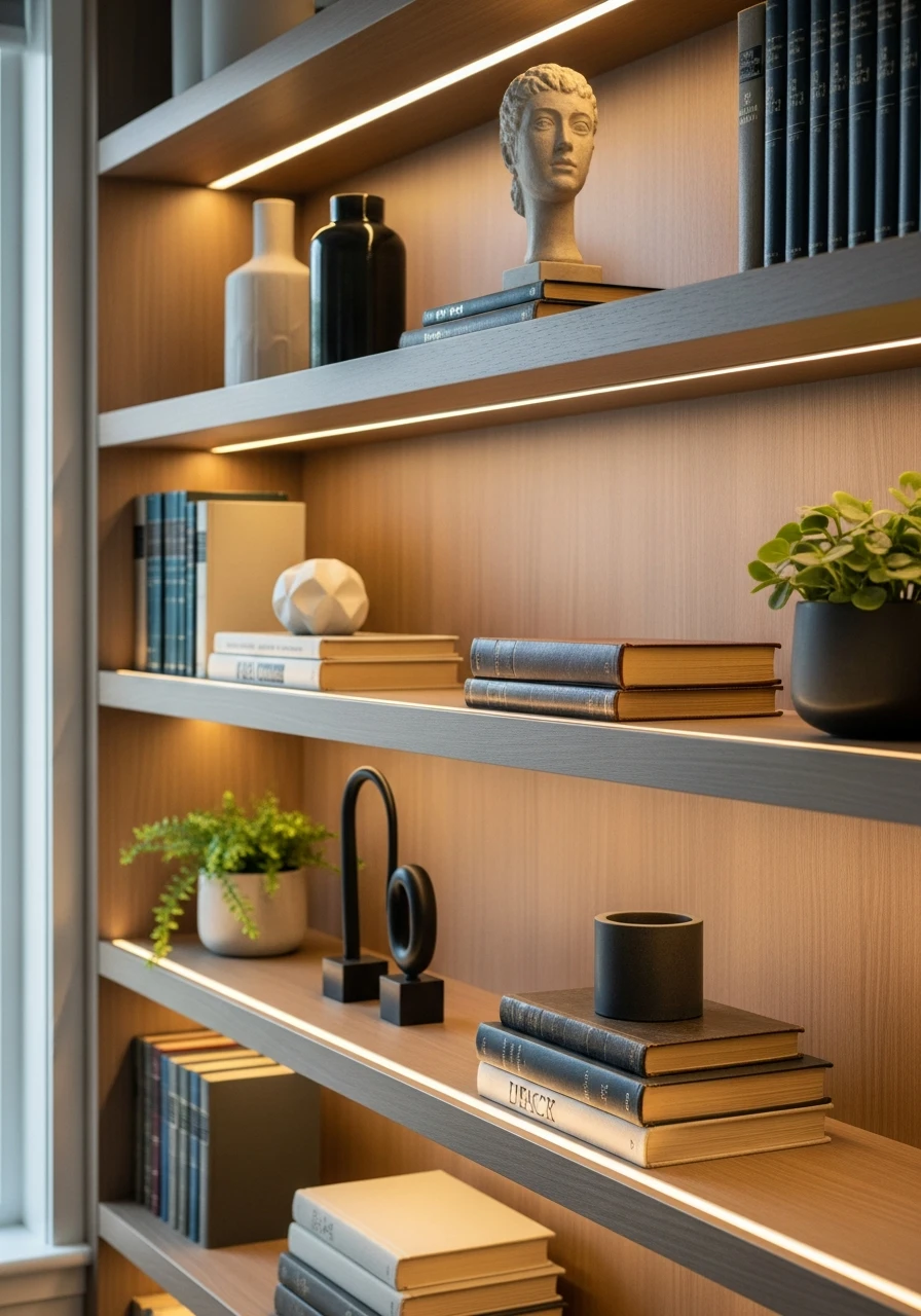 Install LED Strip Lights - 50 Genius Book Shelf Decor Ideas for a High-End Look