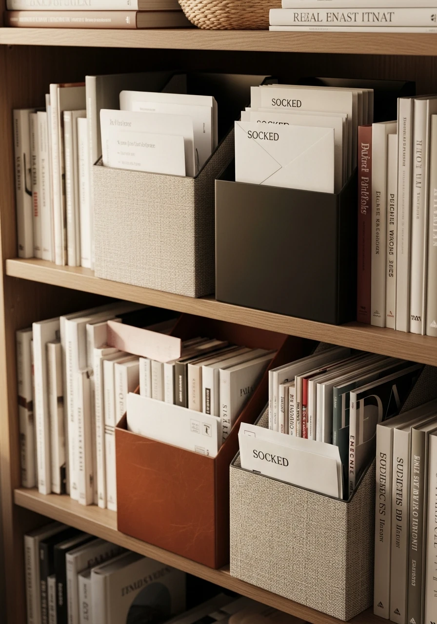 Mix in Magazine Holders - 50 Genius Book Shelf Decor Ideas for a High-End Look