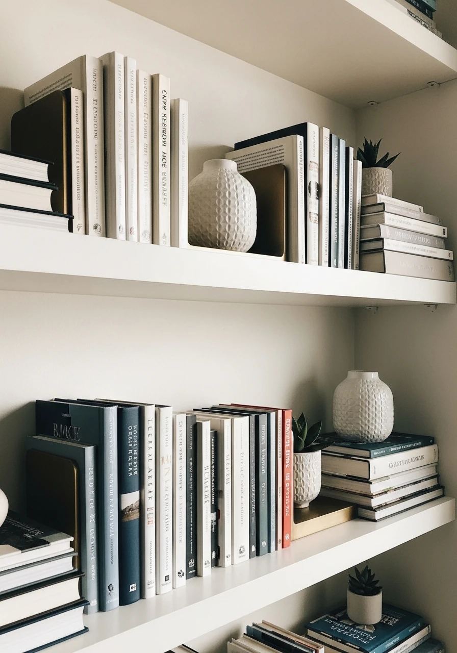 Mix Tall and Short Books - 50 Genius Book Shelf Decor Ideas for a High-End Look