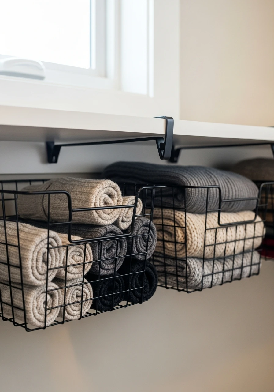 Under-Shelf Wire Baskets - 50 Closet Organization Ideas That Will Change Your Mornings