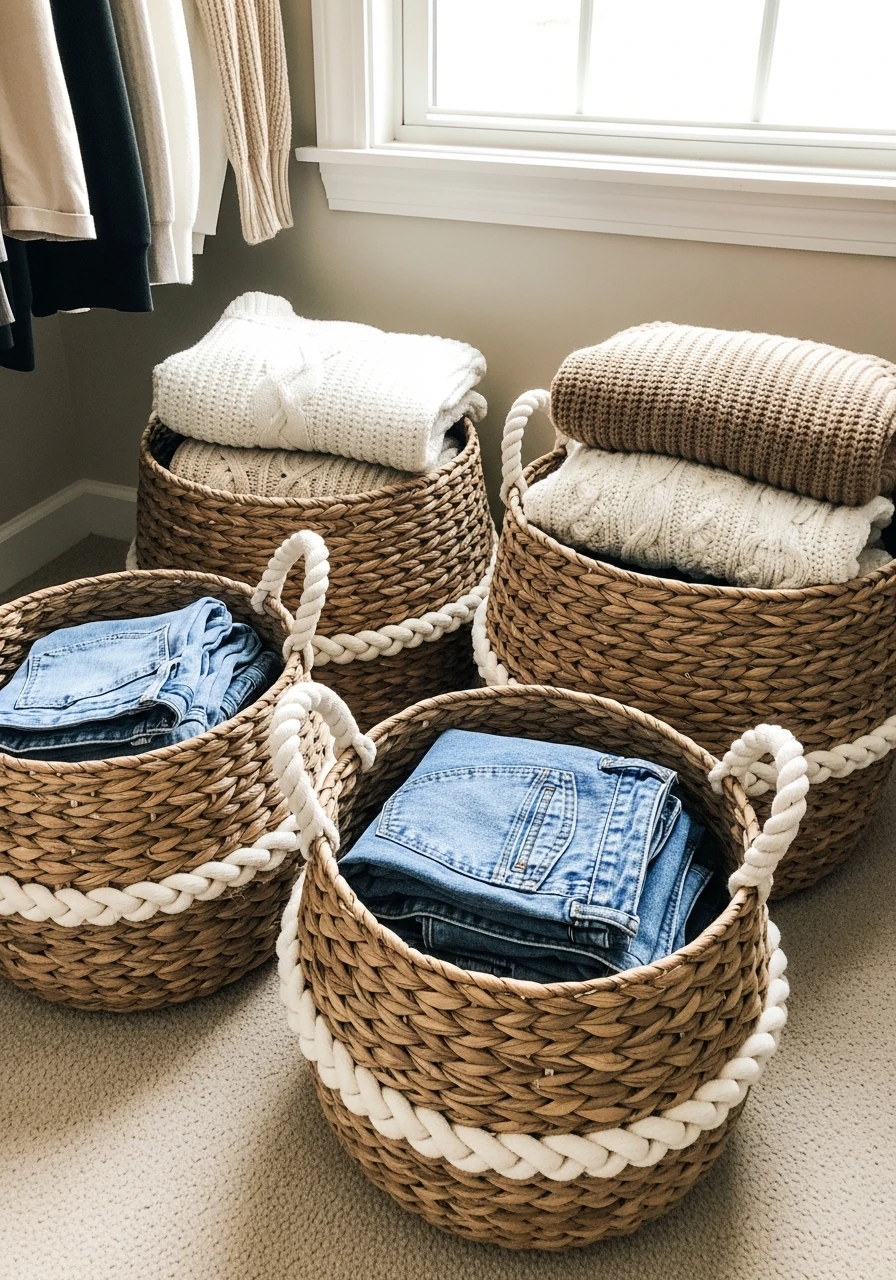 Floor Storage Baskets - 50 Closet Organization Ideas That Will Change Your Mornings