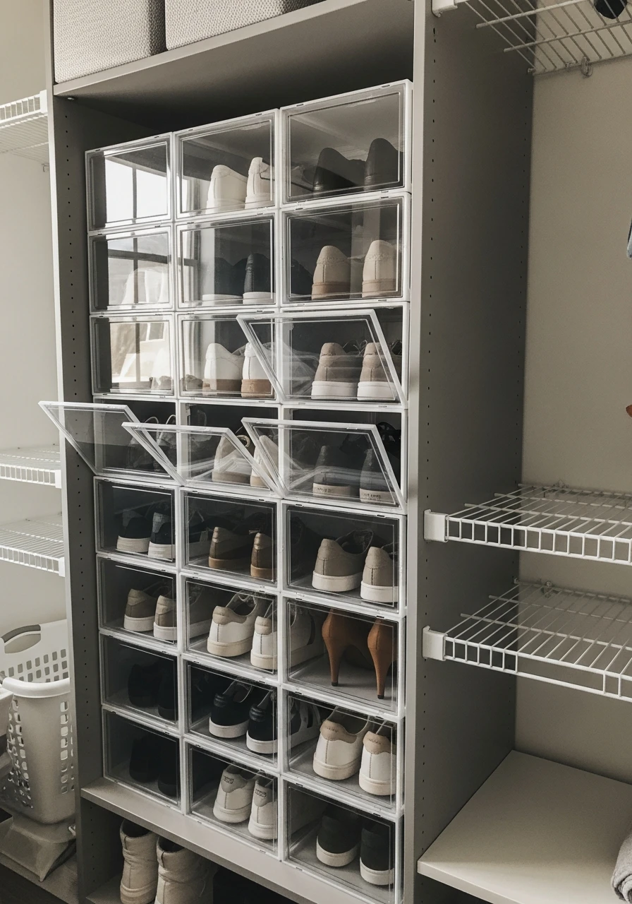 Clear Shoe Storage Boxes - 50 Closet Organization Ideas That Will Change Your Mornings