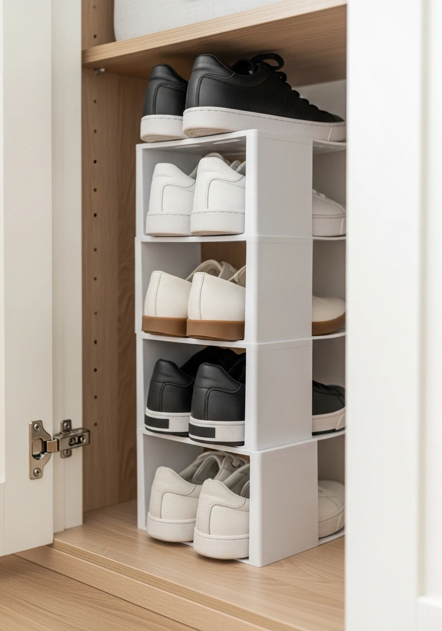 Vertical Shoe Risers - 50 Closet Organization Ideas That Will Change Your Mornings