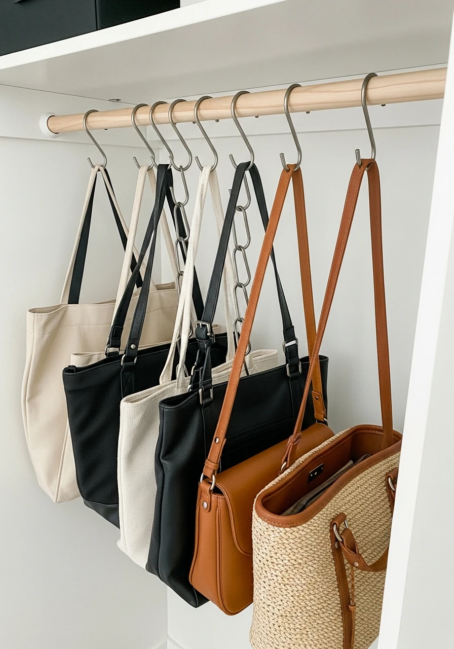 S-Hooks For Bags - 50 Closet Organization Ideas That Will Change Your Mornings