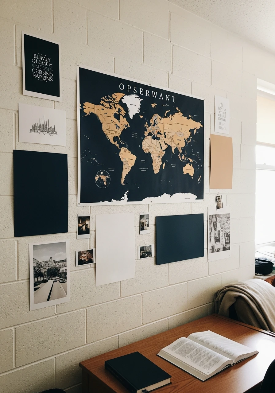 Travel-Themed Wall Art - 50 Best College Dorm Room Ideas for Small Spaces