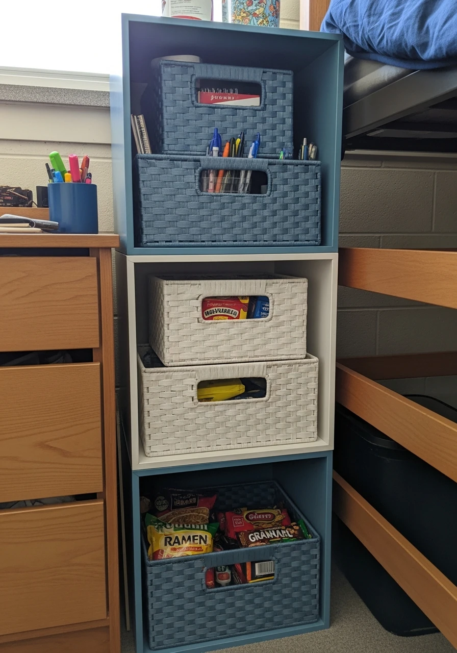 Modular Storage Baskets - 50 Best College Dorm Room Ideas for Small Spaces