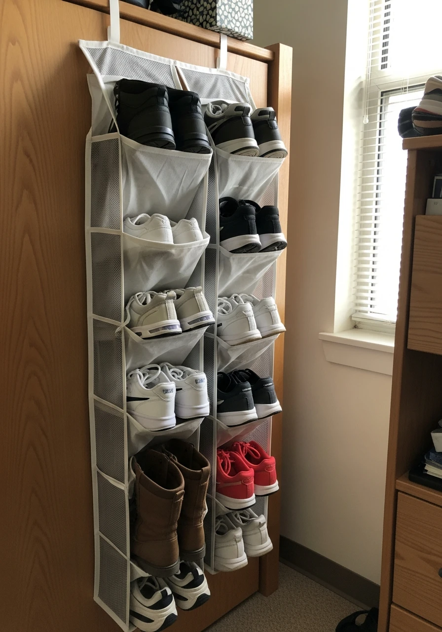 Vertical Shoe Organizer - 50 Best College Dorm Room Ideas for Small Spaces