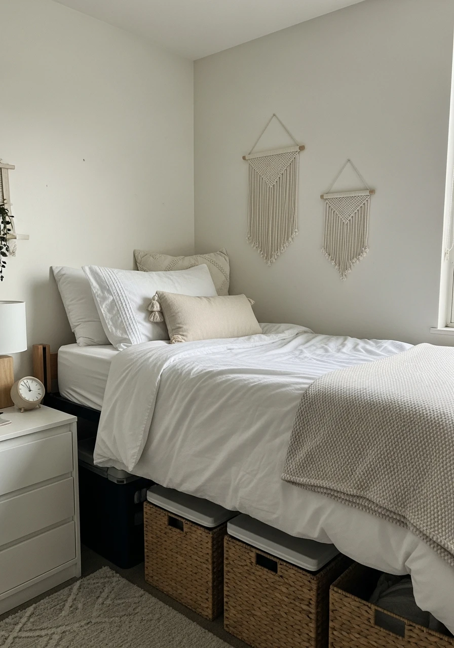 Neutral Dorm Look - 50 Best College Dorm Room Ideas for Small Spaces